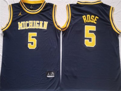 NCAA Michigan Wolverines #5 Jalen Rose Navy College Basketball Jersey