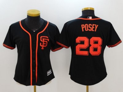 Women's San Francisco Giants #28 Buster Posey Black Cool Base Jersey
