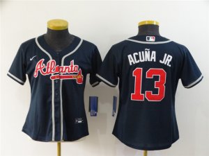 Women's Atlanta Braves #13 Ronald Acuna Jr. Navy 2020 Cool Base Jersey