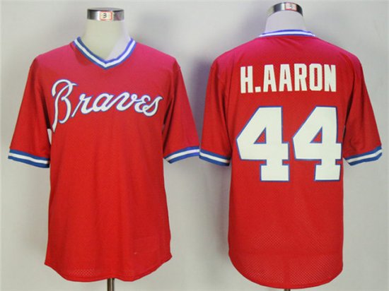 Atlanta Braves #44 Hank Aaron 1980 Red Cooperstown Mesh Batting Practice Jersey