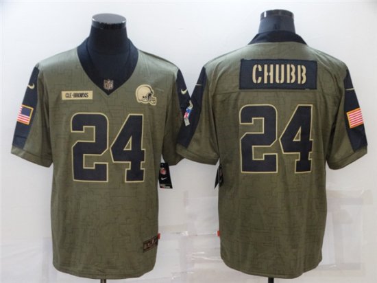 Cleveland Browns #24 Nick Chubb 2021 Olive Salute To Service Limited Jersey