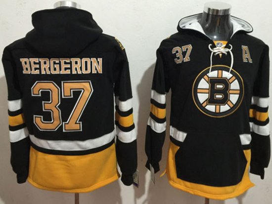 Boston Bruins #37 Patrice Bergeron Black One Front Pocket Hoodie Jersey