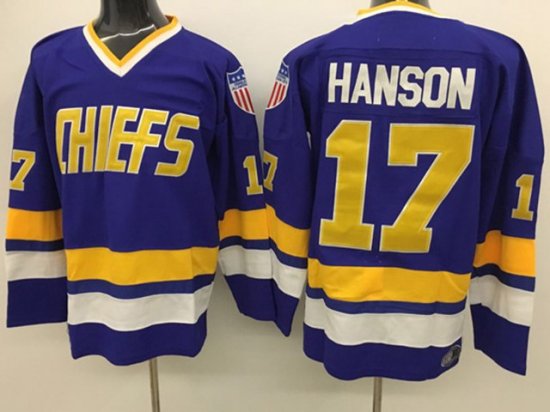 Slap Shot Charlestown Chiefs #17 Steve Hanson Blue Movie Hockey Jersey