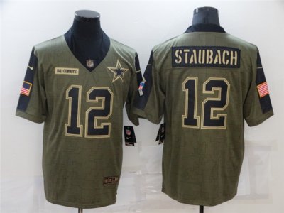 Dallas Cowboys #12 Roger Staubach 2021 Olive Salute To Service Limited Jersey