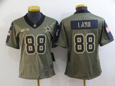 Women's Dallas Cowboys #88 CeeDee Lamb 2021 Olive Salute To Service Limited Jersey