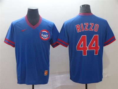 Chicago Cubs #44 Anthony Rizzo Blue Cooperstown Collection Legend V Neck Cool Base Jersey