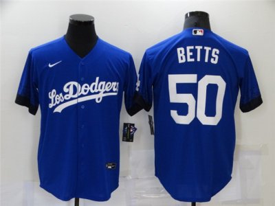 Los Angeles Dodgers #50 Mookie Betts Royal Blue 2021 City Connect Cool Base Jersey