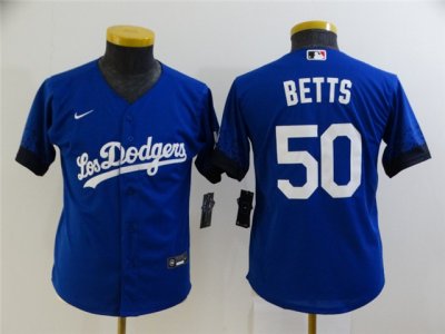 Youth Los Angeles Dodgers #50 Mookie Betts Royal Blue 2021 City Connect Cool Base Jersey