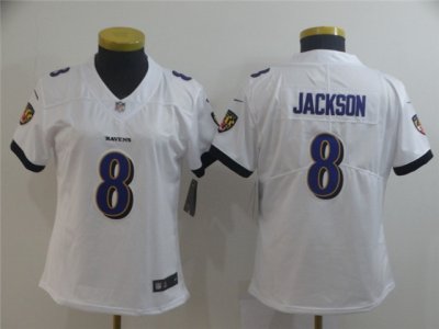 Women's Baltimore Ravens #8 Lamar Jackson White Vapor Limited Jersey
