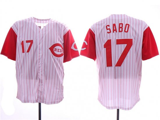 Cincinnati Reds #17 Chris Sabo White Stripe Throwback Jersey