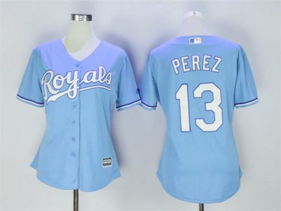 Women's Kansas City Royals #13 Salvador Perez Light Blue Cool Base Jersey