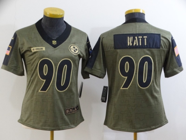 Women's Pittsburgh Steelers #90 T.J. Watt 2021 Olive Salute To Service Limited Jersey - Click Image to Close