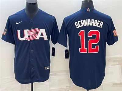 USA #12 Kyle Schwarber Navy 2023 World Baseball Classic Jersey