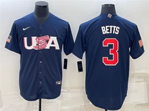 USA #3 Mookie Betts Navy 2023 World Baseball Classic Jersey