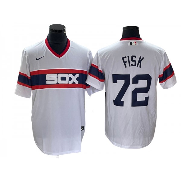 Chicago White Sox #72 Carlton Fisk 1983 Throwback White Cool Base Jersey