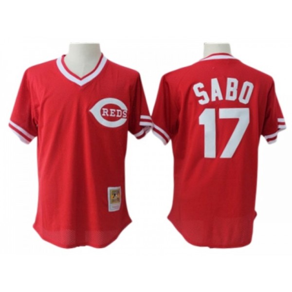 Cincinnati Reds #17 Chris Sabo Red Cooperstown Mesh Batting Practice Jersey