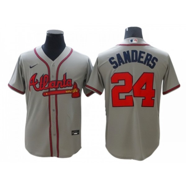 Atlanta Braves #24 Deion Sanders Gray Cool Base Jersey