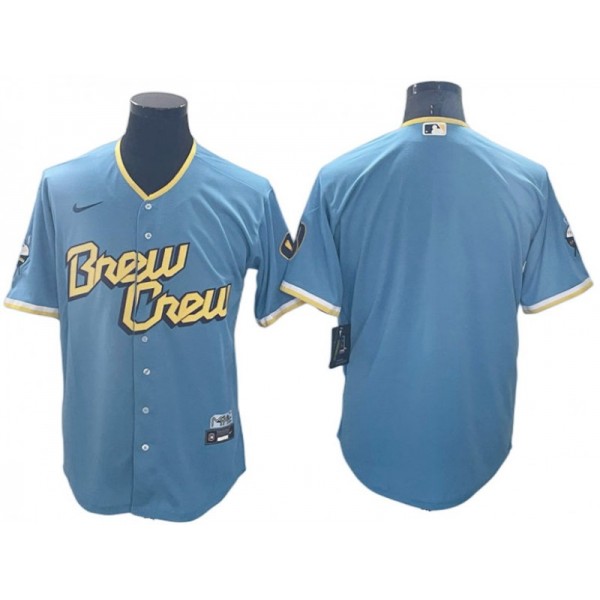 Milwaukee Brewers Blank Powder Blue 2022 City Connect Cool Base Jersey