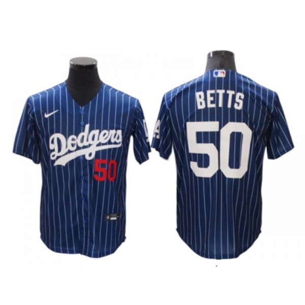 Los Angeles Dodgers #50 Mookie Betts Blue Pinstripe Cool Base Jersey