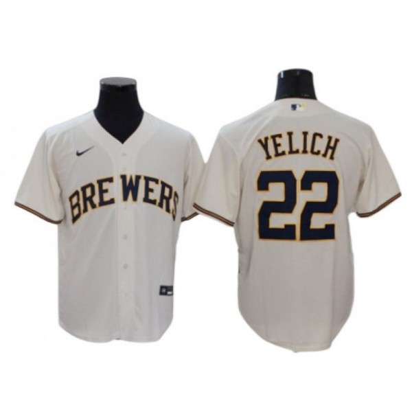 Milwaukee Brewers #22 Christian Yelich Cream Home Cool Base Jersey