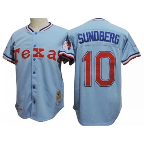 Texas Rangers #10 Jim Sundberg Light Blue 1982 Throwback Jersey