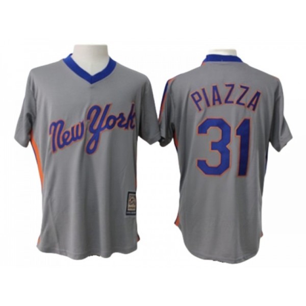 New York Mets #31 Mike Piazza Gray Cooperstown Collection Throwback Jersey