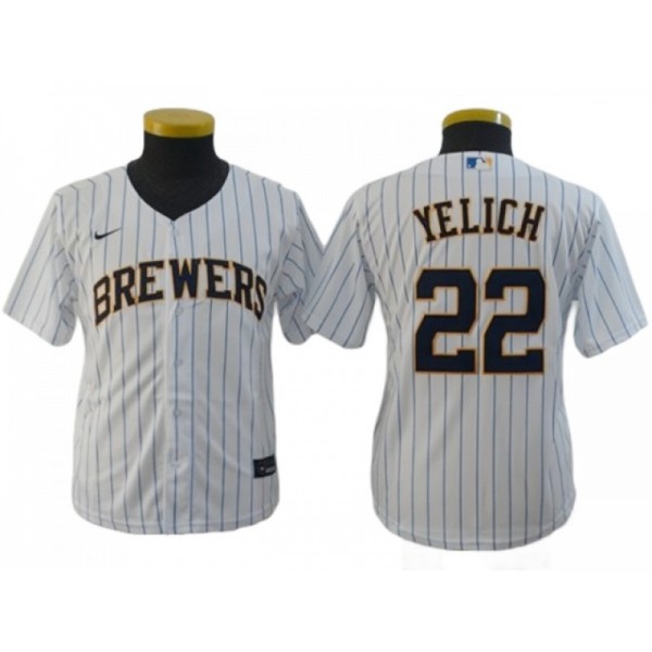 Milwaukee Brewers #22 Christian Yelich Youth White Cool Base Jersey