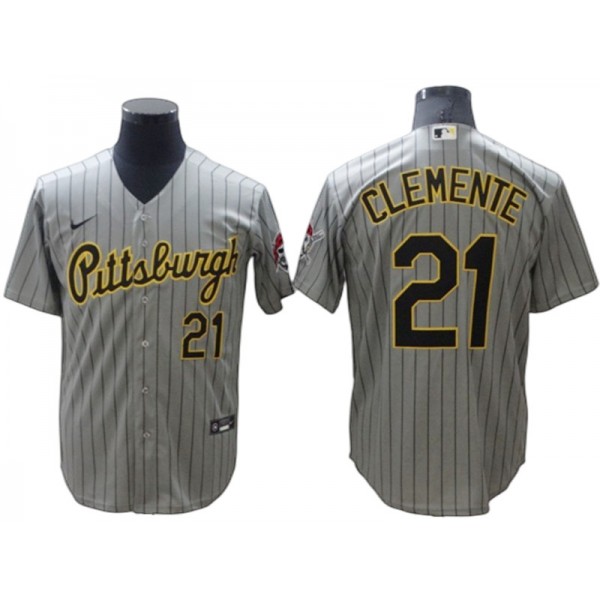 Pittsburgh Pirates #21 Roberto Clemente Gray Pinstripe Cool Base Jersey