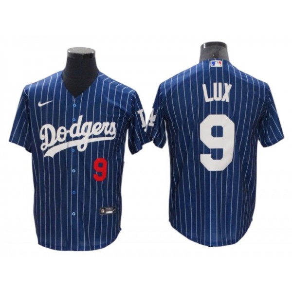 Los Angeles Dodgers #9 Gavin Lux Blue Pinstripe Cool Base Jersey