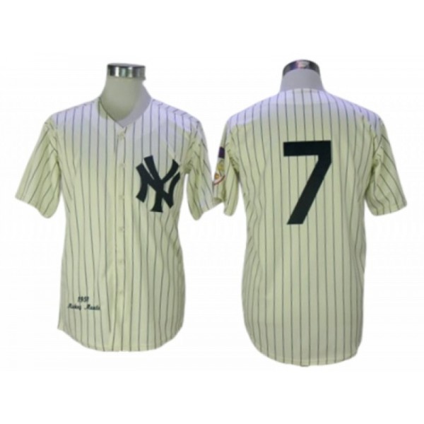 New York Yankees #7 Mickey Mantle Cream Throwback Jersey