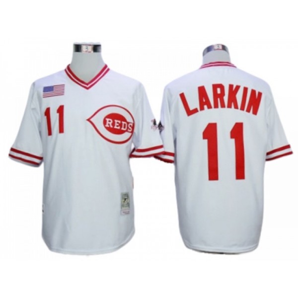 Cincinnati Reds #11 Barry Larkin White 1990 Throwback Jersey