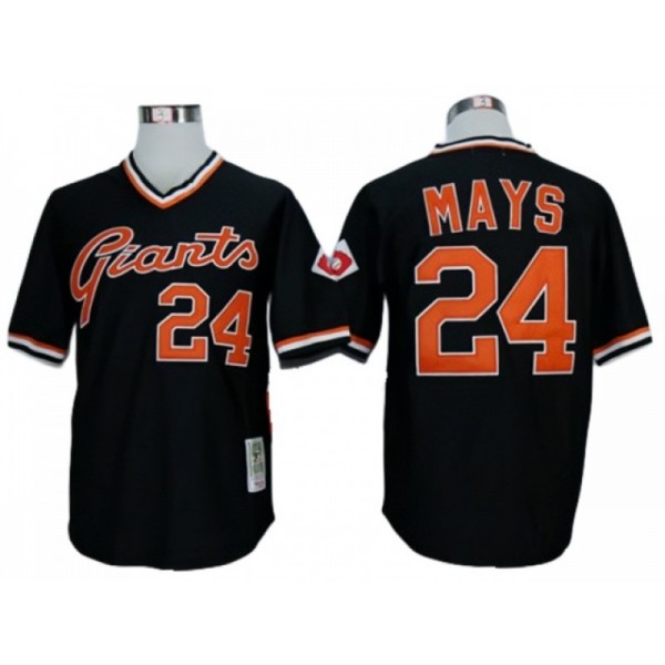 San Francisco Giants #24 Willie Mays Black Throwback Jersey