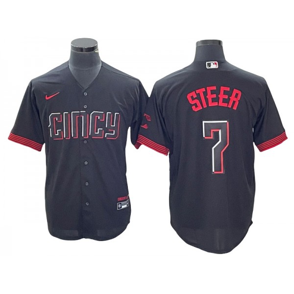 Cincinnati Reds #7 Spencer Steer Black 2023 City Connect Jersey