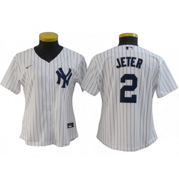 Women's New York Yankees #2 Derek Jeter Cool Base Jersey - White/Navy/Gray