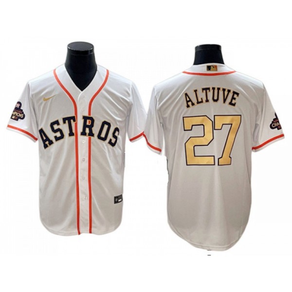 Houston Astros #27 Jose Altuve White/Gold 2023 Gold Collection Jersey