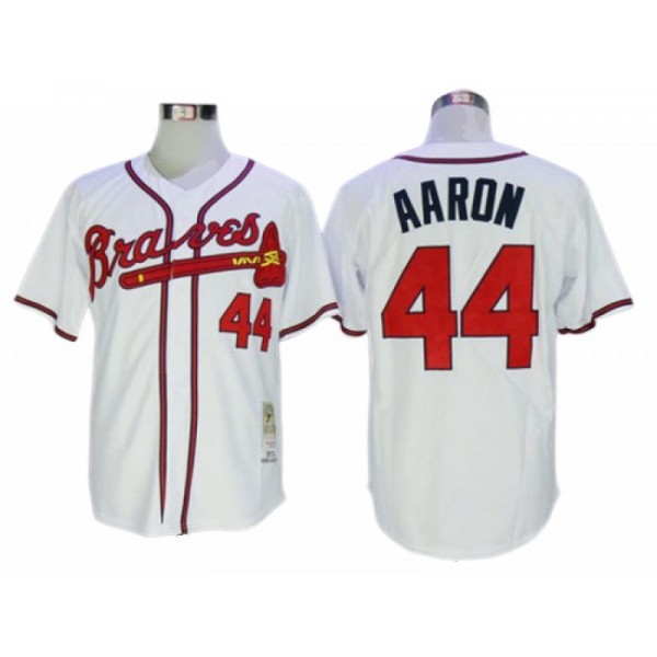 Atlanta Braves #44 Hank Aaron White Throwback Jersey