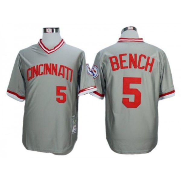 Cincinnati Reds #5 Johnny Bench Gray 1976 Throwback Jersey