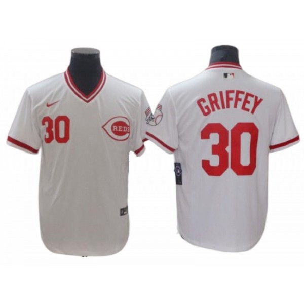 Cincinnati Reds #30 Ken Griffey Jr. White Home Cooperstown Collection Jersey