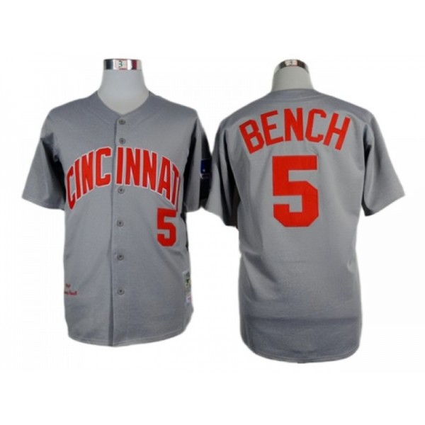 Cincinnati Reds #5 Johnny Bench Gray 1969 Throwback Jersey