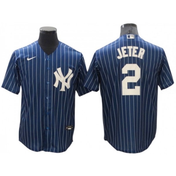 New York Yankees #2 Derek Jeter Blue Pinstripe Cool Base Jersey