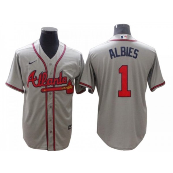 Atlanta Braves #1 Ozzie Albies Gray Road Cool Base Jersey