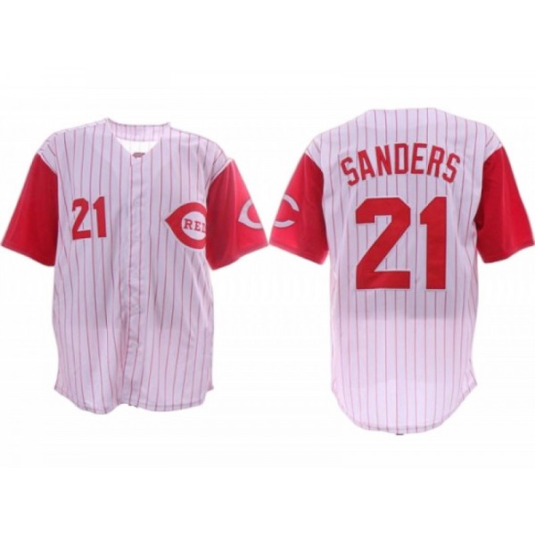 Cincinnati Reds #21 Reggie Sanders White Pinstripe Throwback Jersey