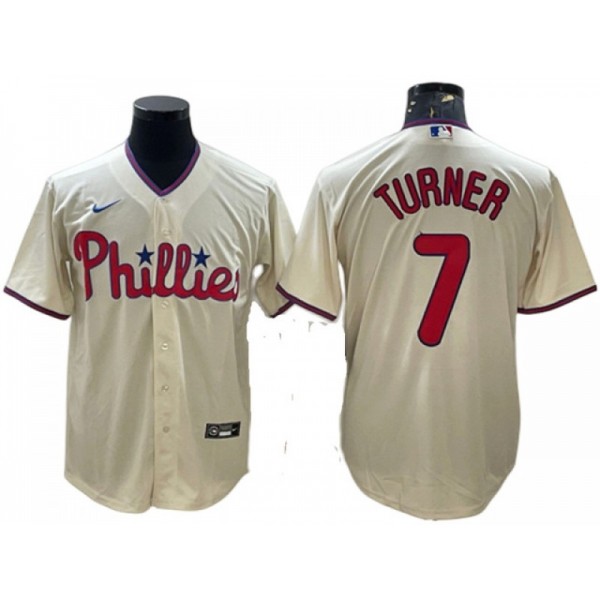 Philadelphia Phillies #7 Trea Turner Cream Cool Base Jersey