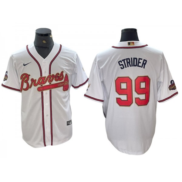 Atlanta Braves #99 Spencer Strider White 2022 Gold Program Cool Base Jersey