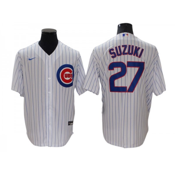 Chicago Cubs #27 Seiya Suzuki White Cool Base Jersey