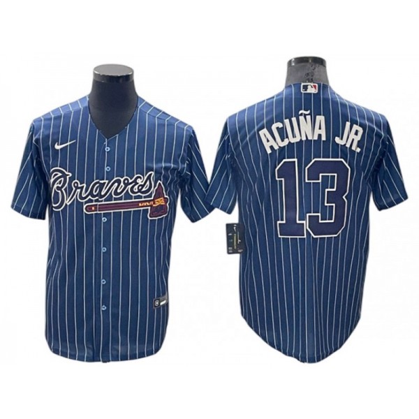 Atlanta Braves #13 Ronald Acuna Jr. Blue Pinstripe Cool Base Jersey