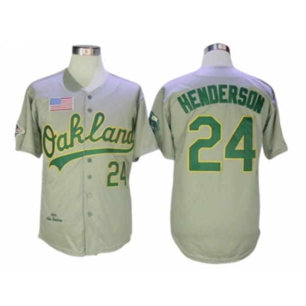 Oakland Athletics #24 Rickey Henderson Gray 1989 Throwback Jersey