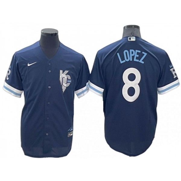 Kansas City Royals #8 Nicky Lopez Navy City Connect Cool Base Jersey