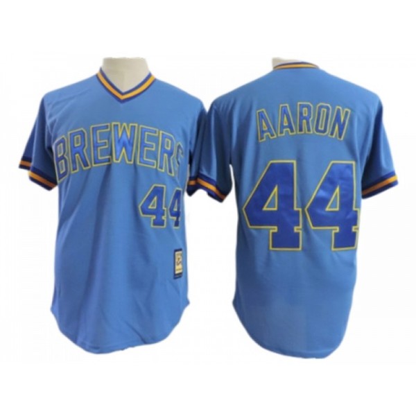 Milwaukee Brewers #44 Hank Aaron Light Blue Cooperstown Collection Jersey