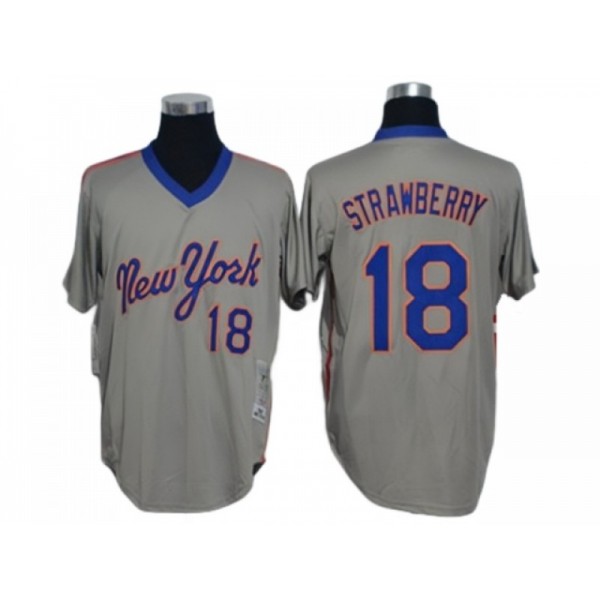 New York Mets #18 Darryl Strawberry Gray 1987 Throwback Jersey